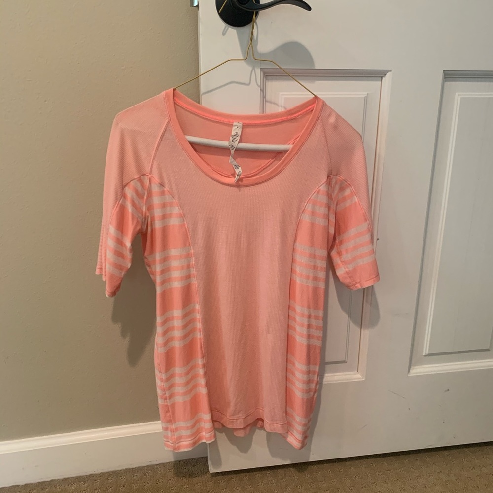 LuluLemon Pink/Peach short sleeve striped top